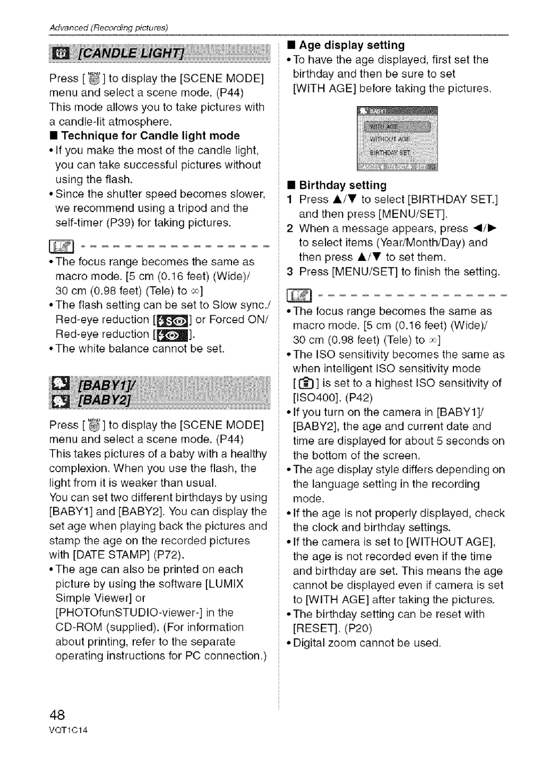Panasonic DMC-FX12, DMC-FX10 operating instructions Age display setting 