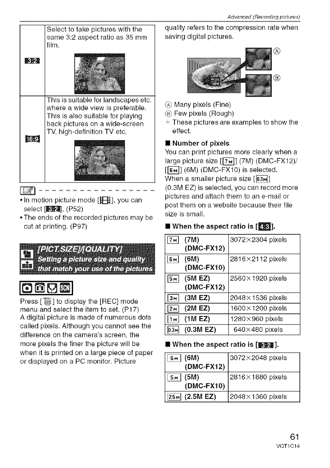 Panasonic DMC-FX10 operating instructions When the aspect ratio is, DMC-FX12 