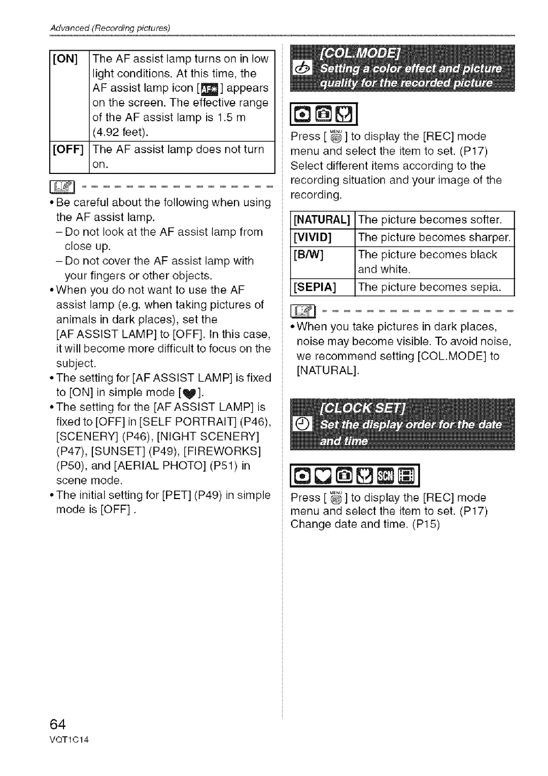 Panasonic DMC-FX12, DMC-FX10 operating instructions Natural, Vivid, Sepia 