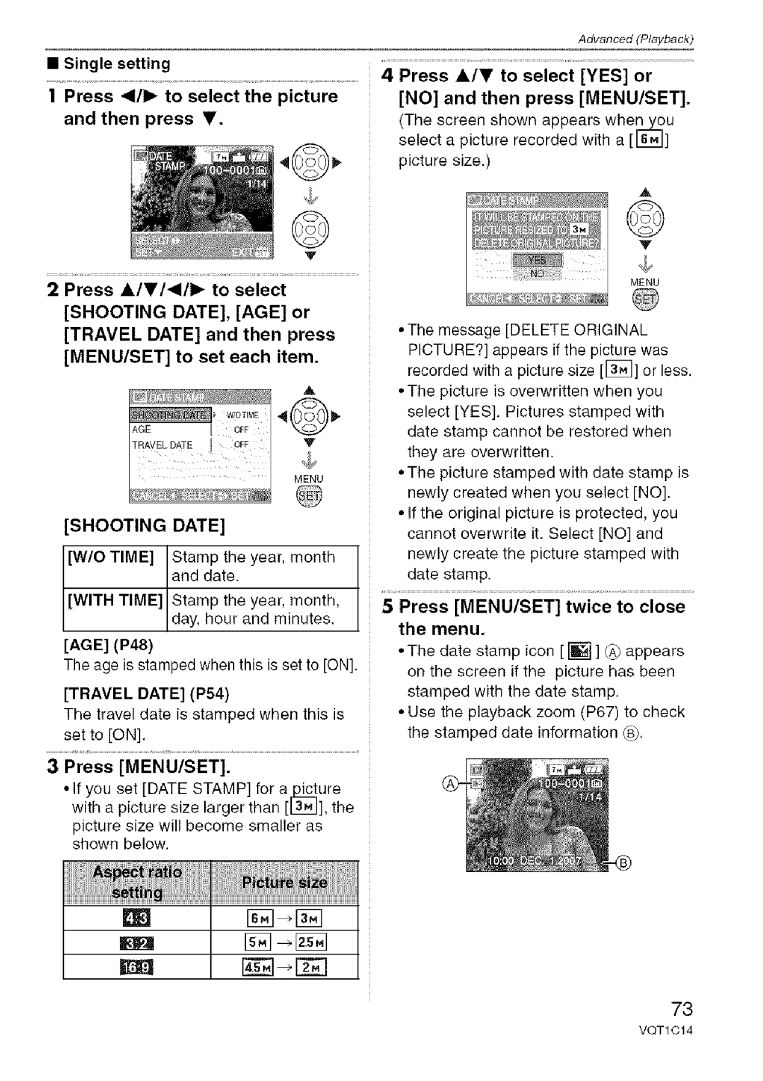 Panasonic DMC-FX10, DMC-FX12 operating instructions Shooting Date, Travel Date P54 