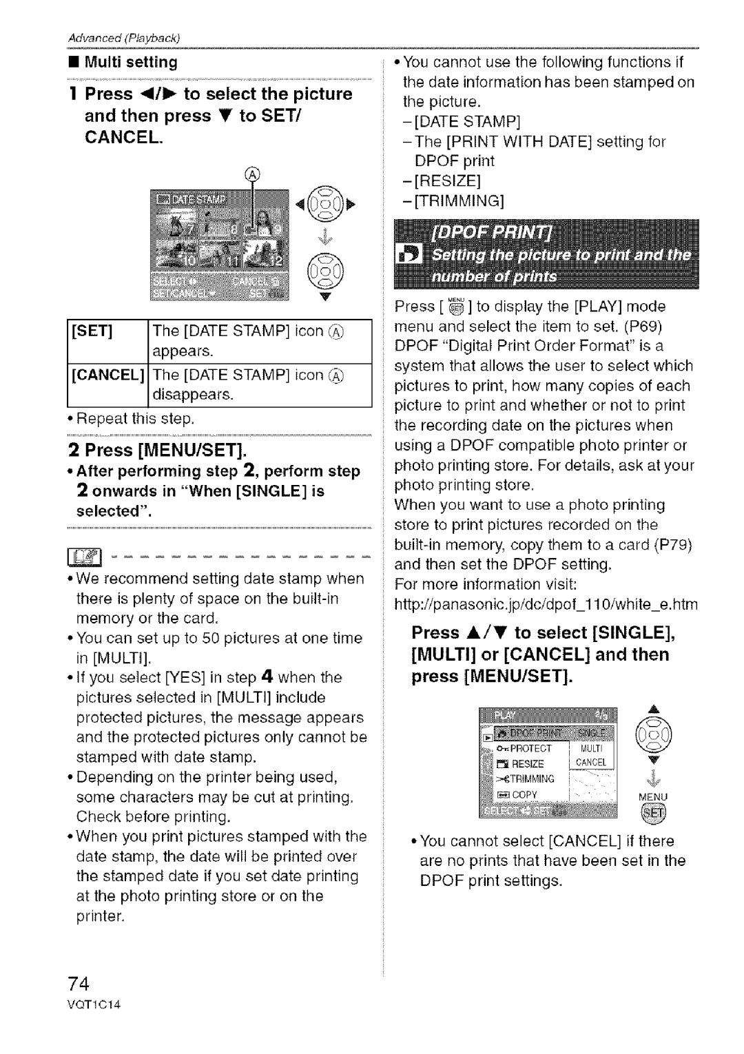 Panasonic DMC-FX12, DMC-FX10 operating instructions Resize Trimming, Multi or Cancel and then Press MENU/SET 