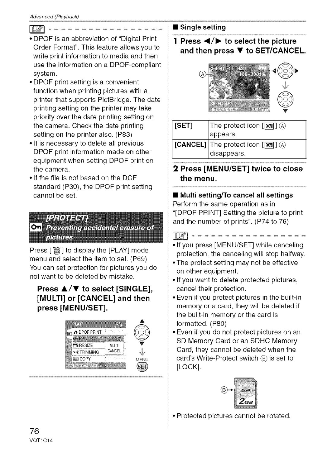 Panasonic DMC-FX12, DMC-FX10 operating instructions Protect Icon Appears 