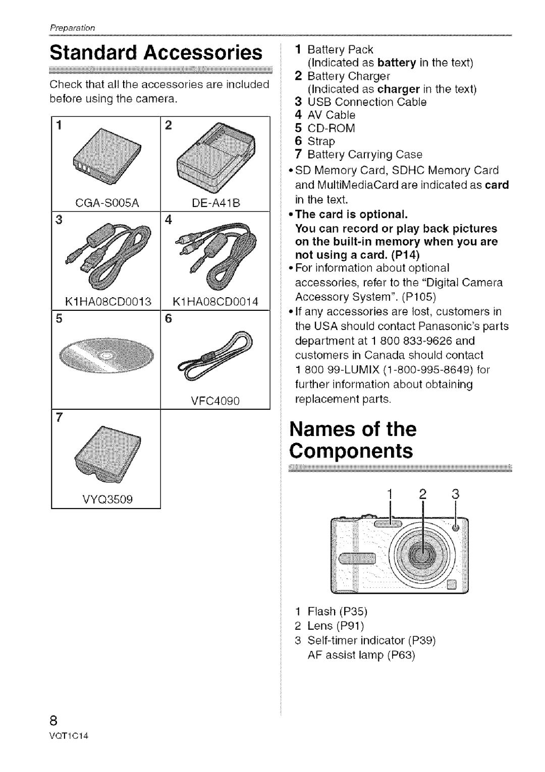 Panasonic DMC-FX12, DMC-FX10 operating instructions Standard Accessories, Components, Names, Cd-Rom 