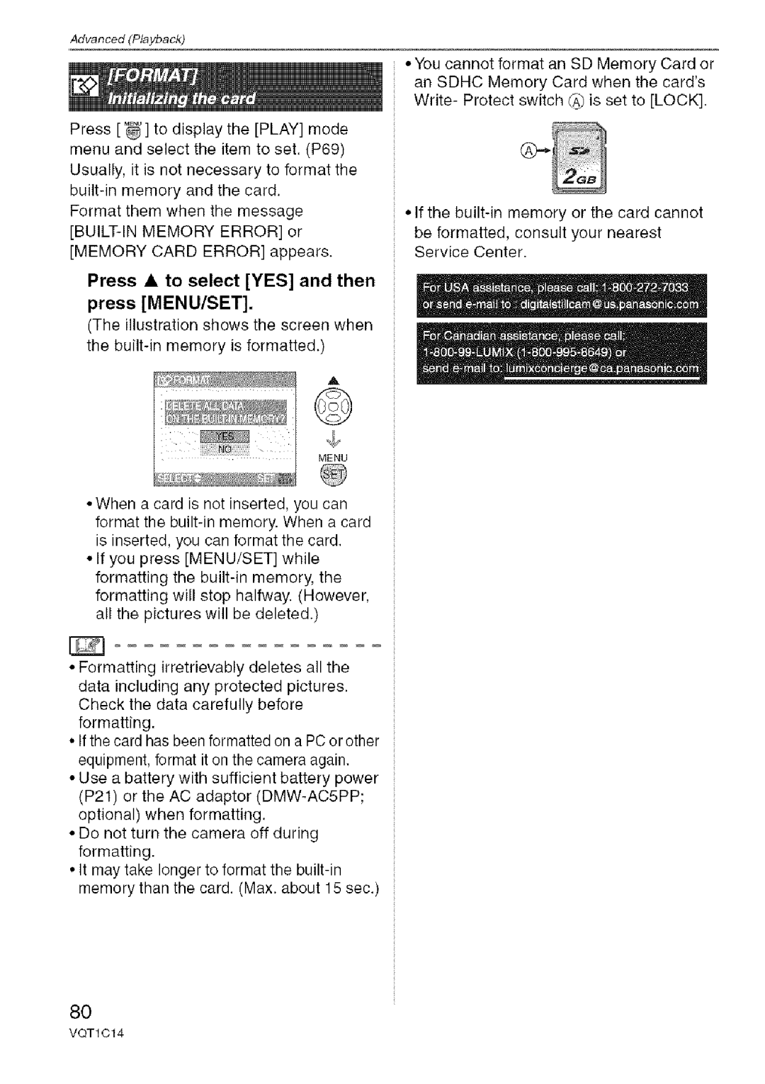 Panasonic DMC-FX12, DMC-FX10 operating instructions Press to select YES and then Press MENU/SET 