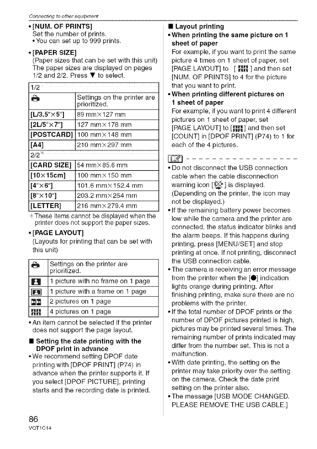 Panasonic DMC-FX12, DMC-FX10 NUM. of Prints, Paper Size, Setting the date printing with Dpof print in advance 