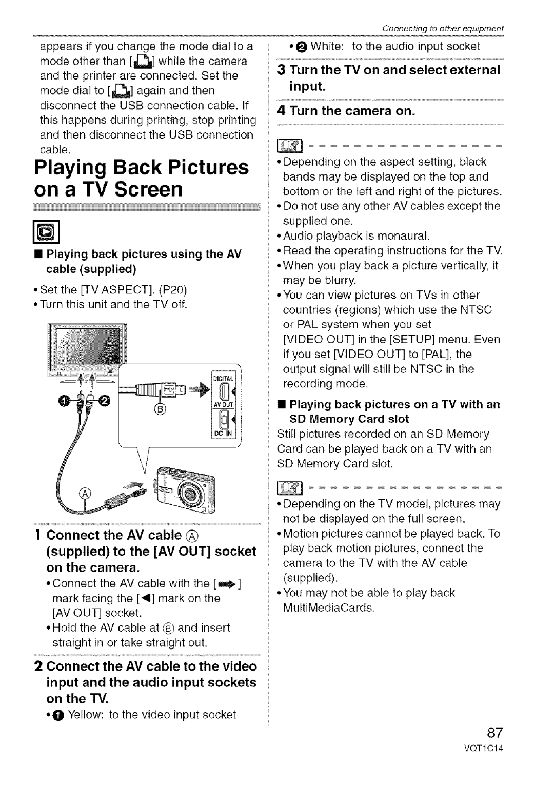 Panasonic DMC-FX10, DMC-FX12 operating instructions Playing Back Pictures, Playing back pictures using the AV cable supplied 