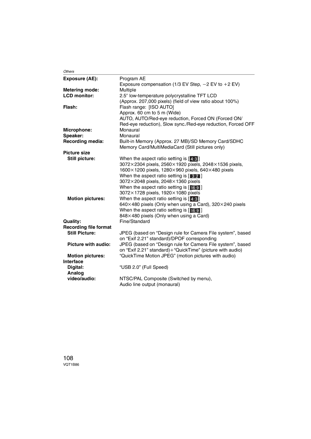 Panasonic DMC-FX30, DMCFX30K operating instructions 108 