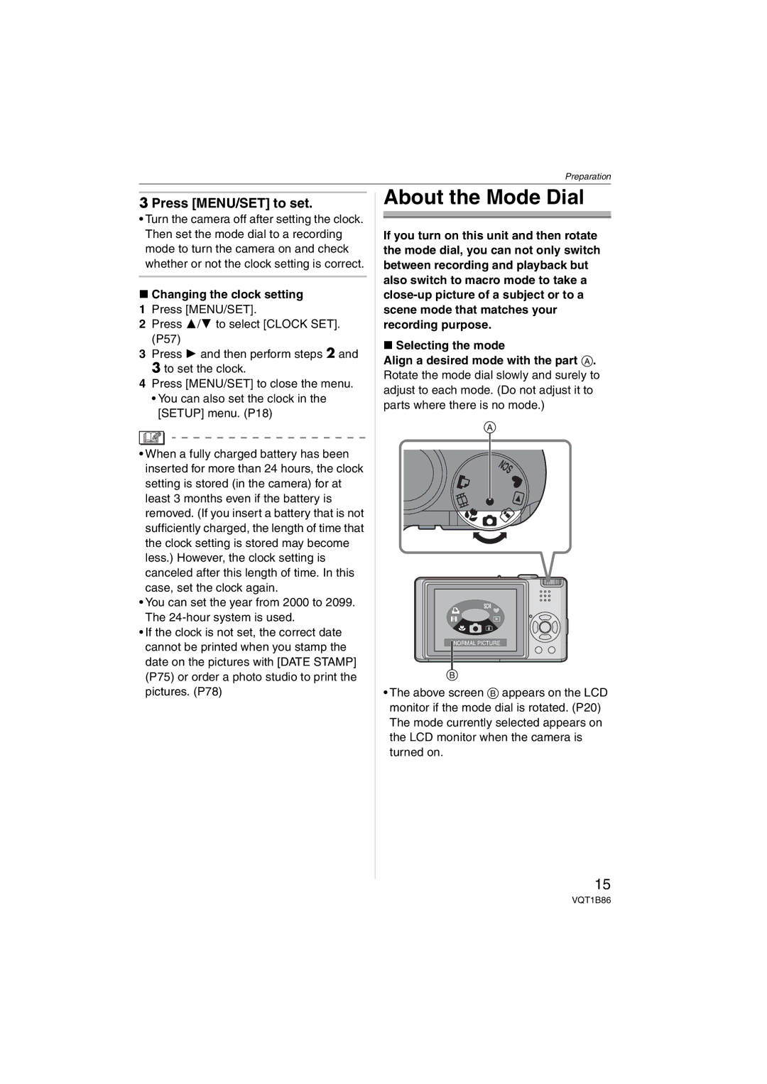 Panasonic DMCFX30K, DMC-FX30 operating instructions About the Mode Dial, Press MENU/SET to set, Changing the clock setting 