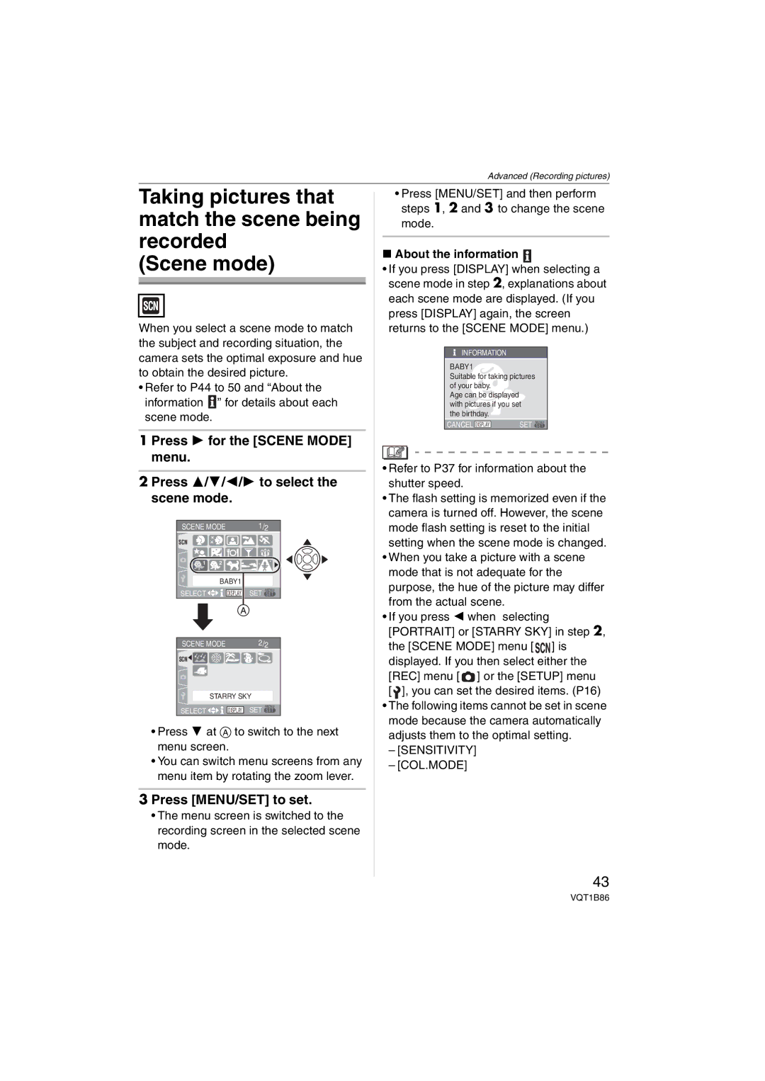 Panasonic DMCFX30K, DMC-FX30 operating instructions Press 4 at a to switch to the next menu screen, About the information 