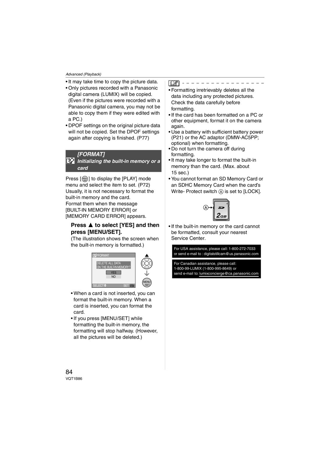 Panasonic DMC-FX30, DMCFX30K operating instructions Format, Initializing the built-in memory or a card 