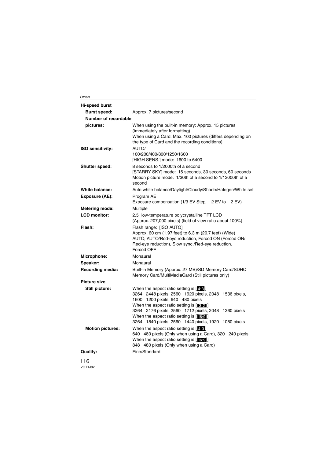 Panasonic DMC-FX33, VQT1J82 operating instructions 116 