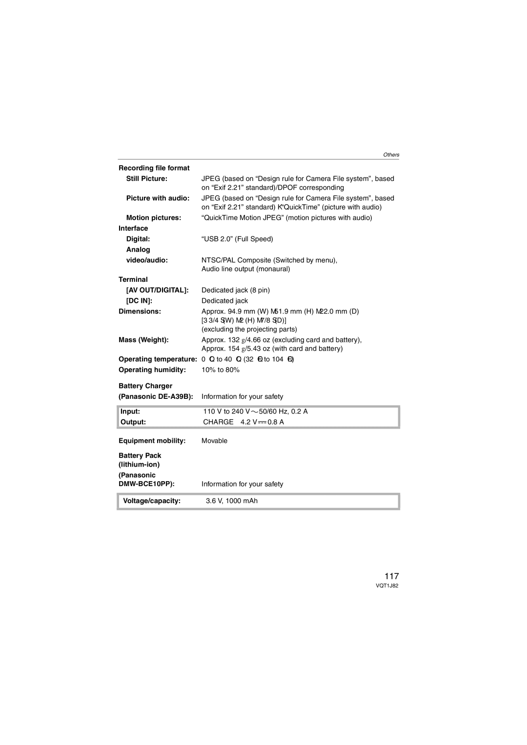 Panasonic VQT1J82, DMC-FX33 operating instructions 117, Av Out/Digital 