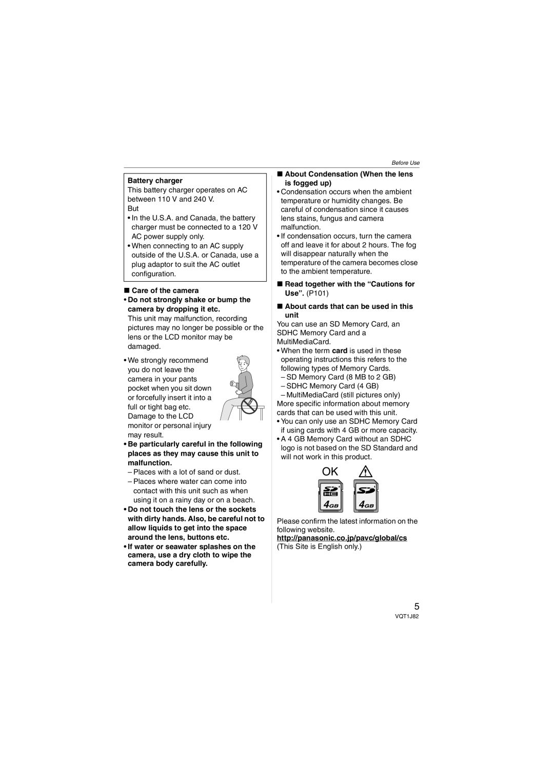 Panasonic VQT1J82, DMC-FX33 operating instructions Battery charger, Places with a lot of sand or dust 