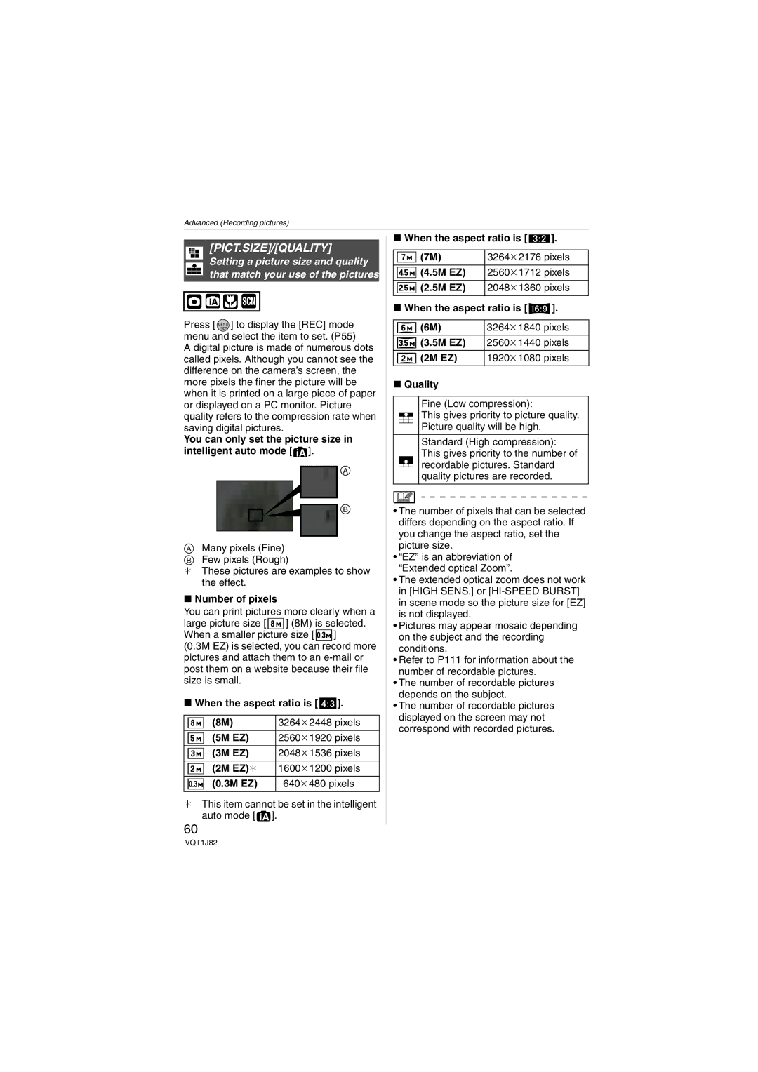 Panasonic DMC-FX33, VQT1J82 operating instructions Pict.Size/Quality 