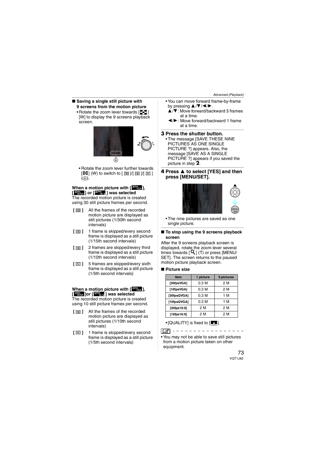 Panasonic VQT1J82, DMC-FX33 Press the shutter button, When a motion picture with Or was selected, Picture size 