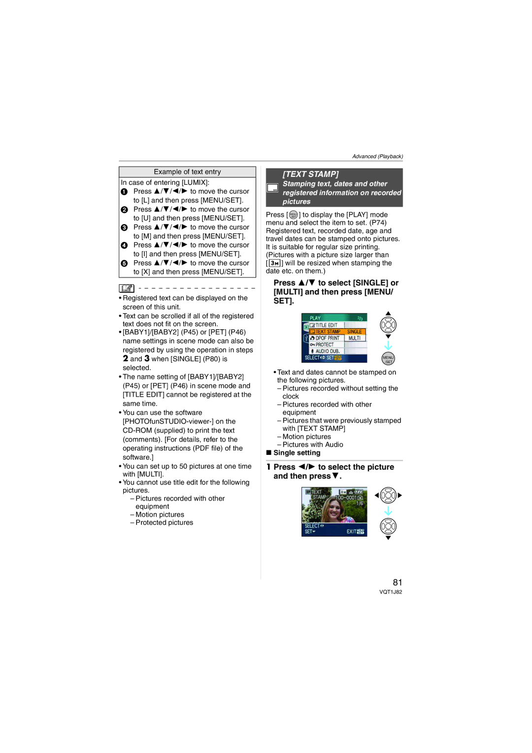 Panasonic VQT1J82, DMC-FX33 operating instructions Text Stamp, Press 2/1 to select the picture and then press4 