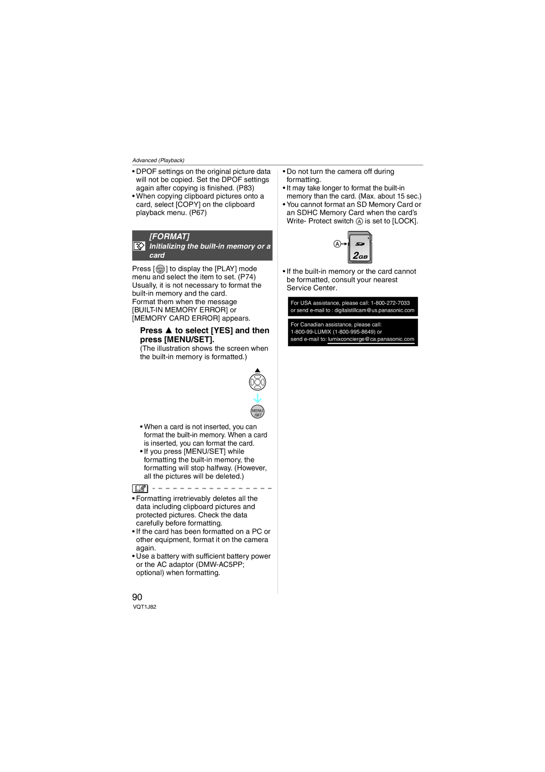 Panasonic DMC-FX33, VQT1J82 operating instructions Format, Initializing the built-in memory or a card 