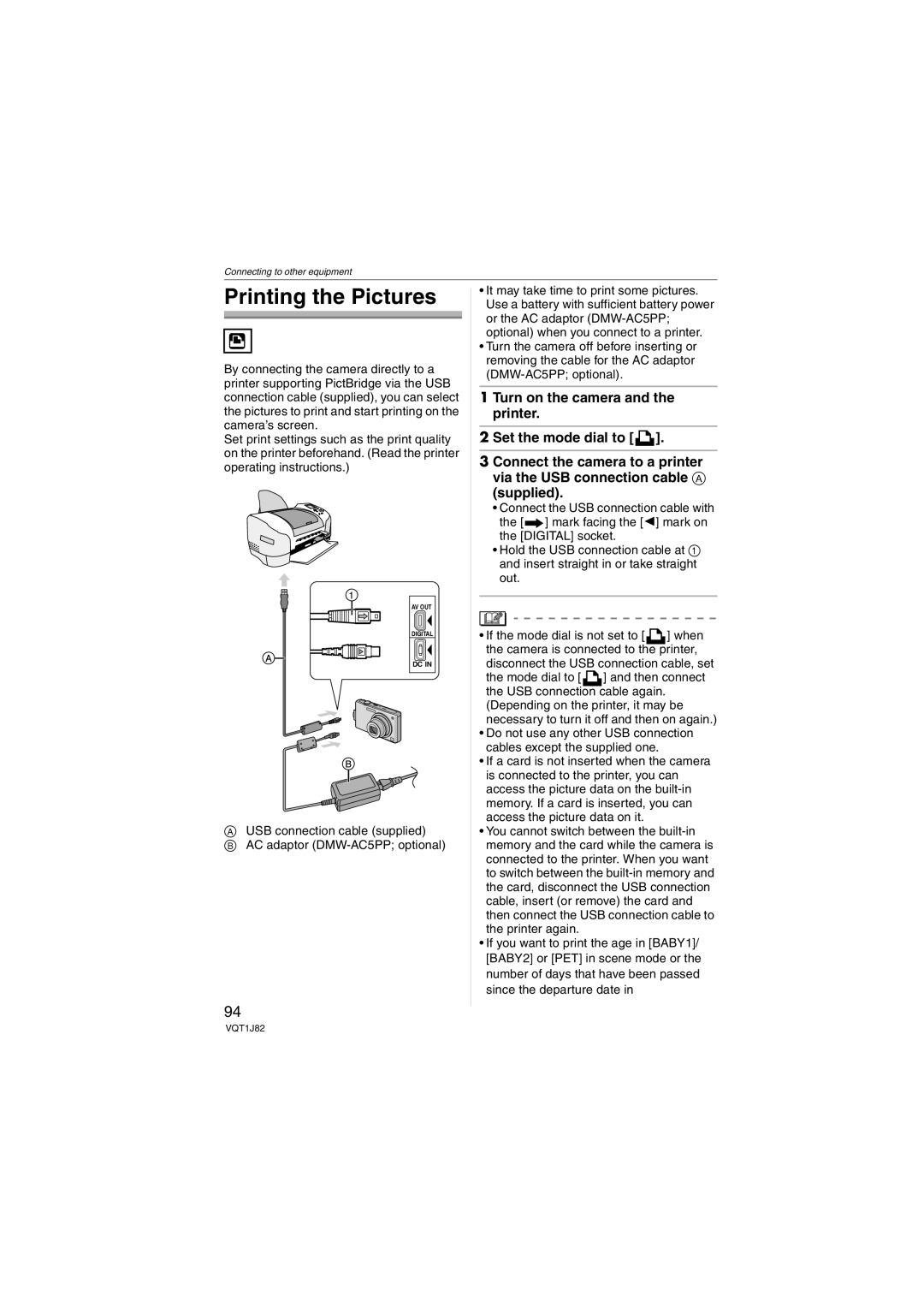 Panasonic DMC-FX33, VQT1J82 operating instructions Printing the Pictures 