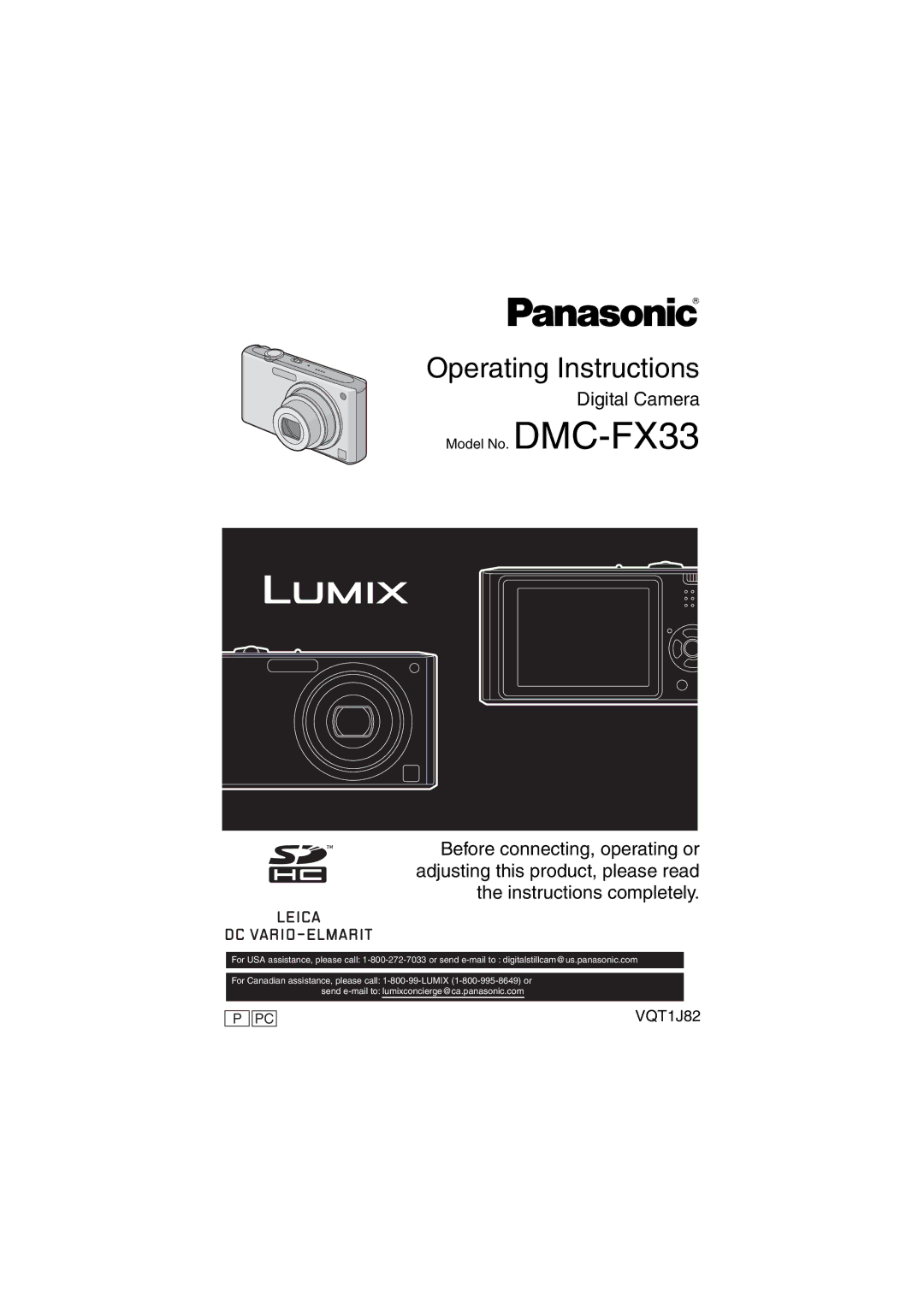 Panasonic DMC-FX33 operating instructions Operating Instructions 