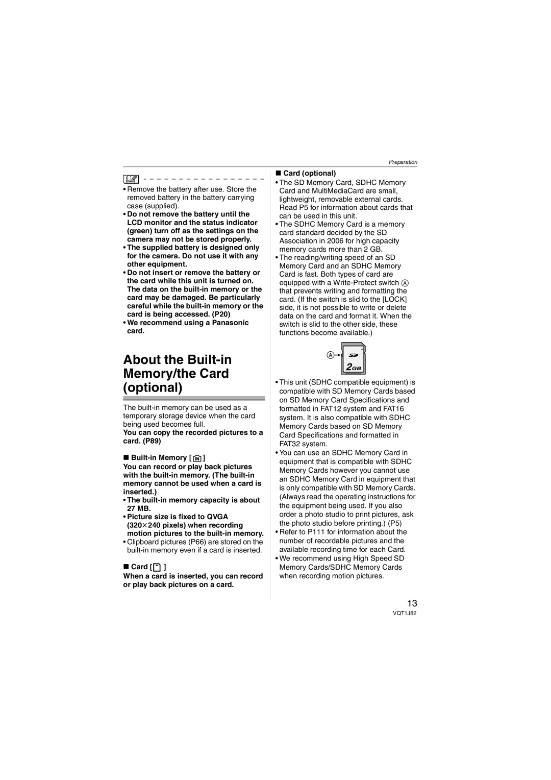 Panasonic DMC-FX33 operating instructions About the Built-in Memory/the Card optional, We recommend using a Panasonic card 