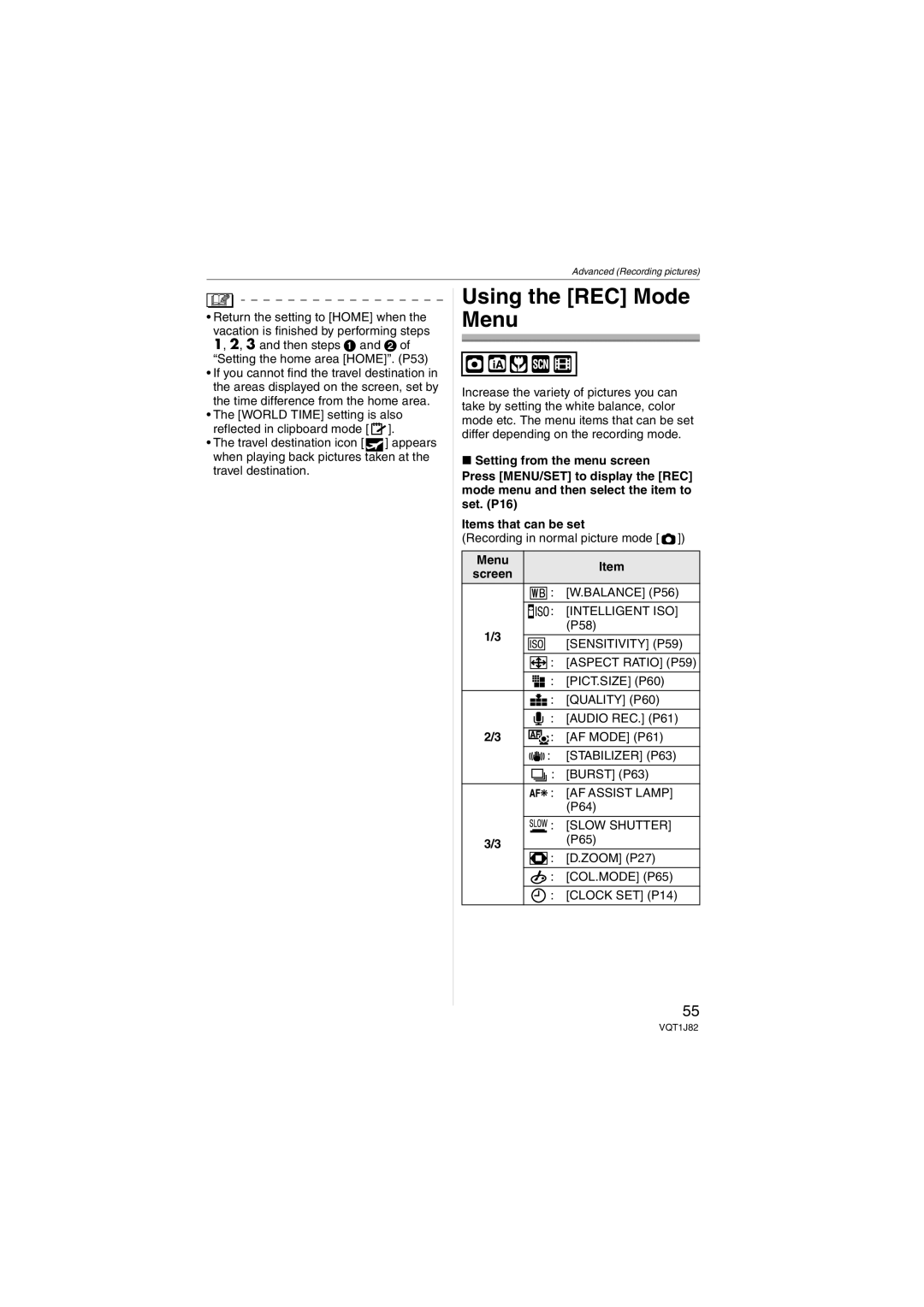 Panasonic DMC-FX33 operating instructions Using the REC Mode Menu, Sensitivity P59 