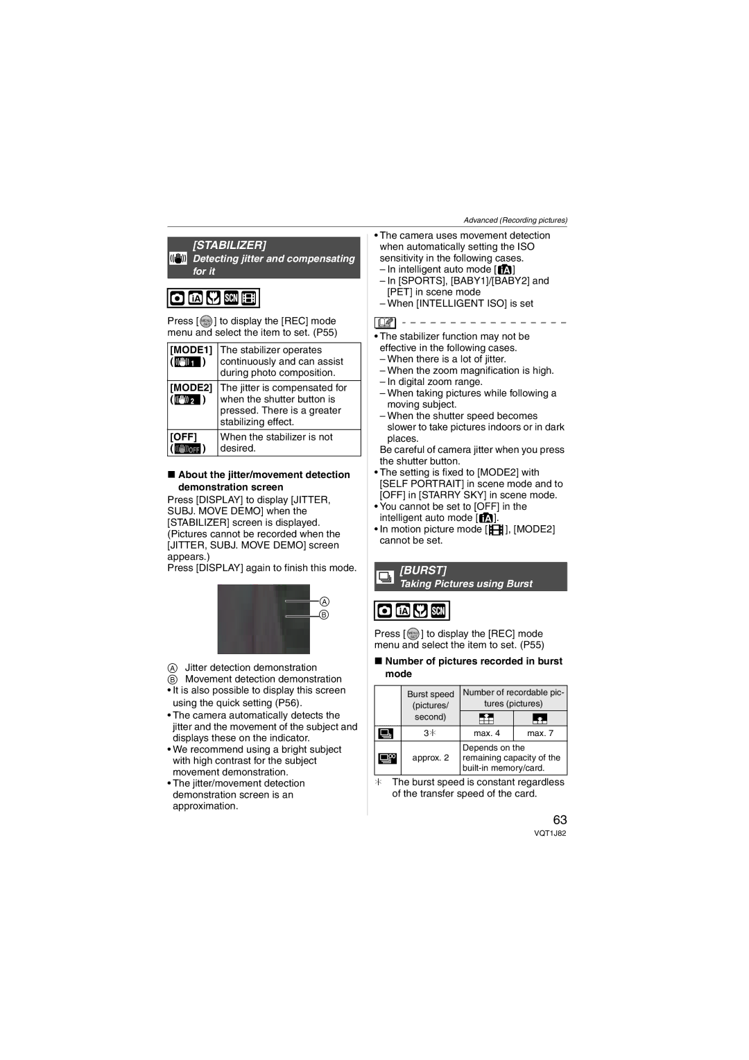 Panasonic DMC-FX33 Stabilizer, Detecting jitter and compensating for it, Taking Pictures using Burst 