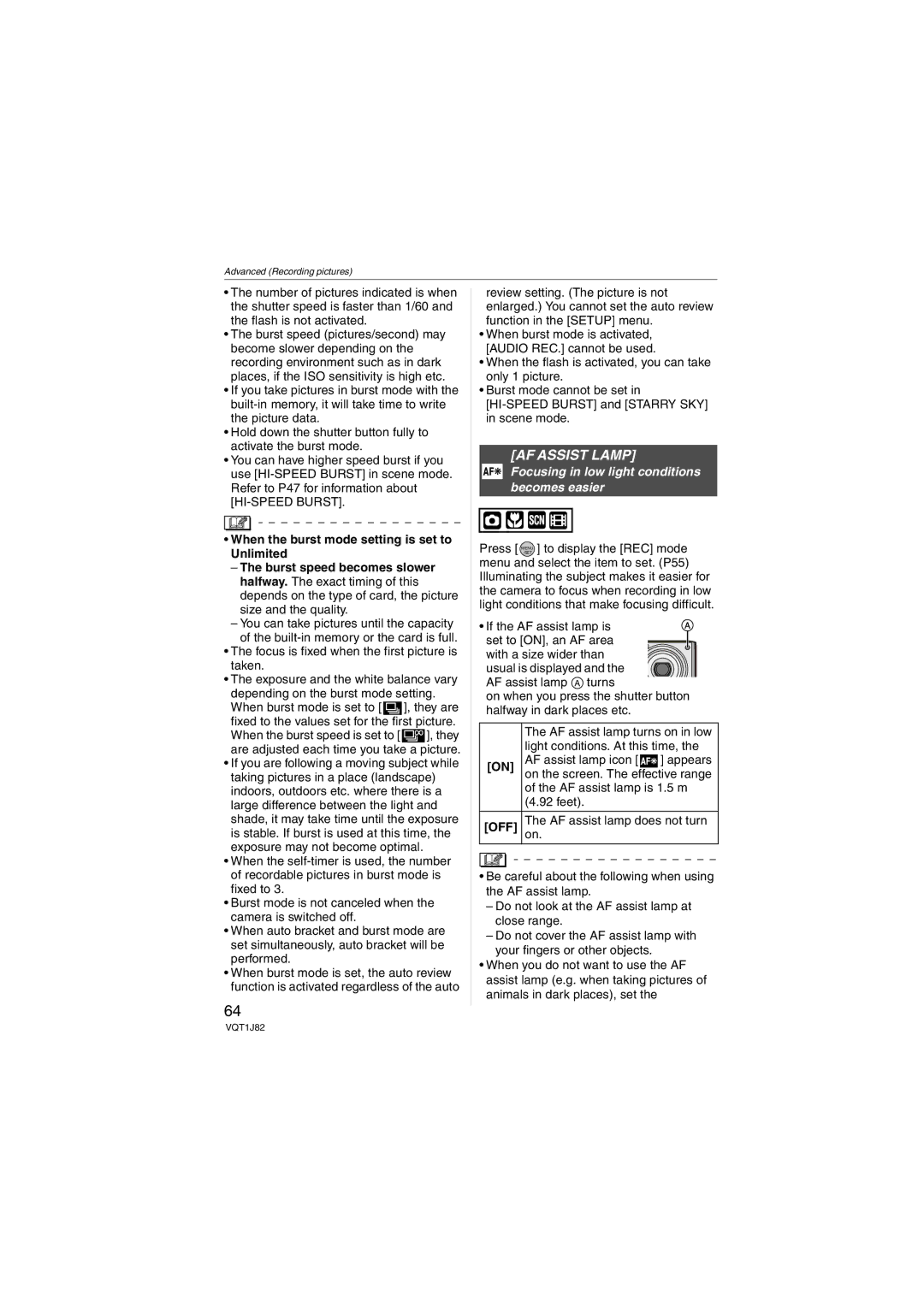 Panasonic DMC-FX33 operating instructions AF Assist Lamp, Focusing in low light conditions becomes easier 