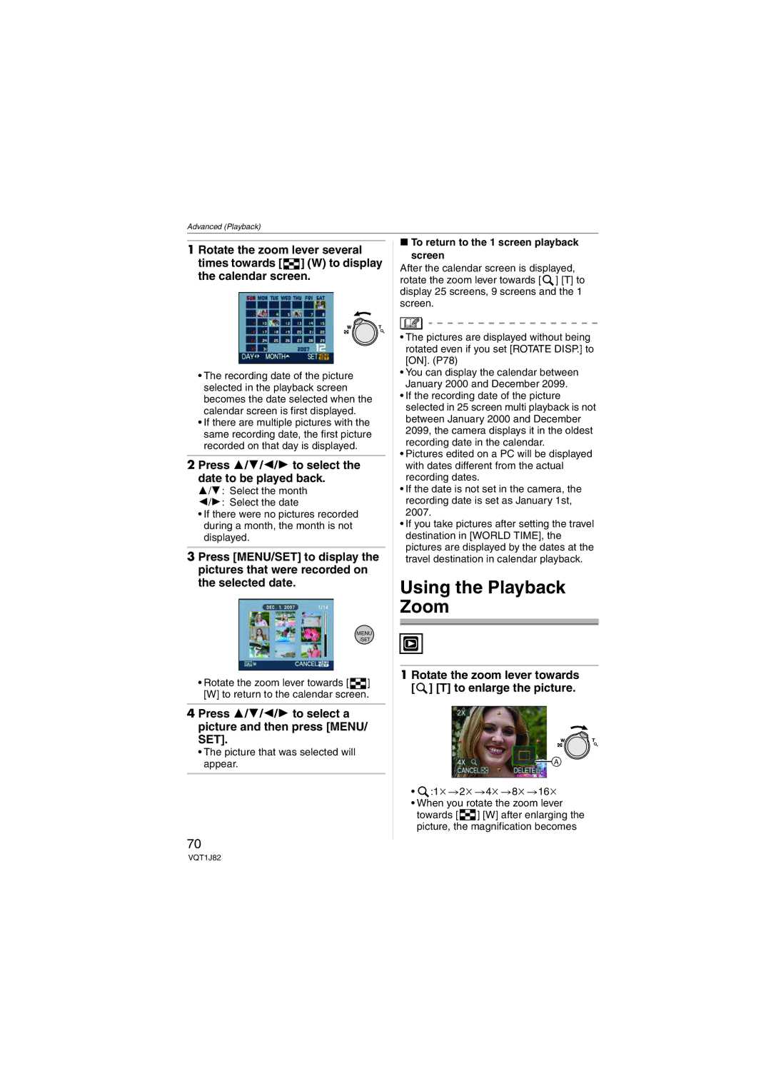 Panasonic DMC-FX33 operating instructions Using the Playback Zoom, Press 3/4/2/1 to select the date to be played back 