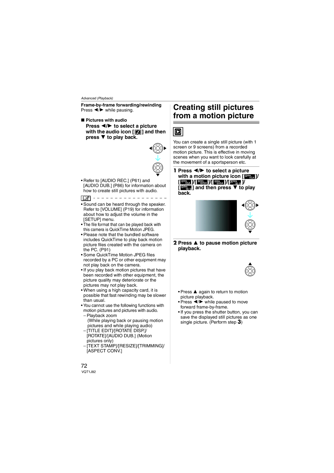 Panasonic DMC-FX33 operating instructions Frame-by-frame forwarding/rewinding, Press 2/1 while pausing, Pictures with audio 