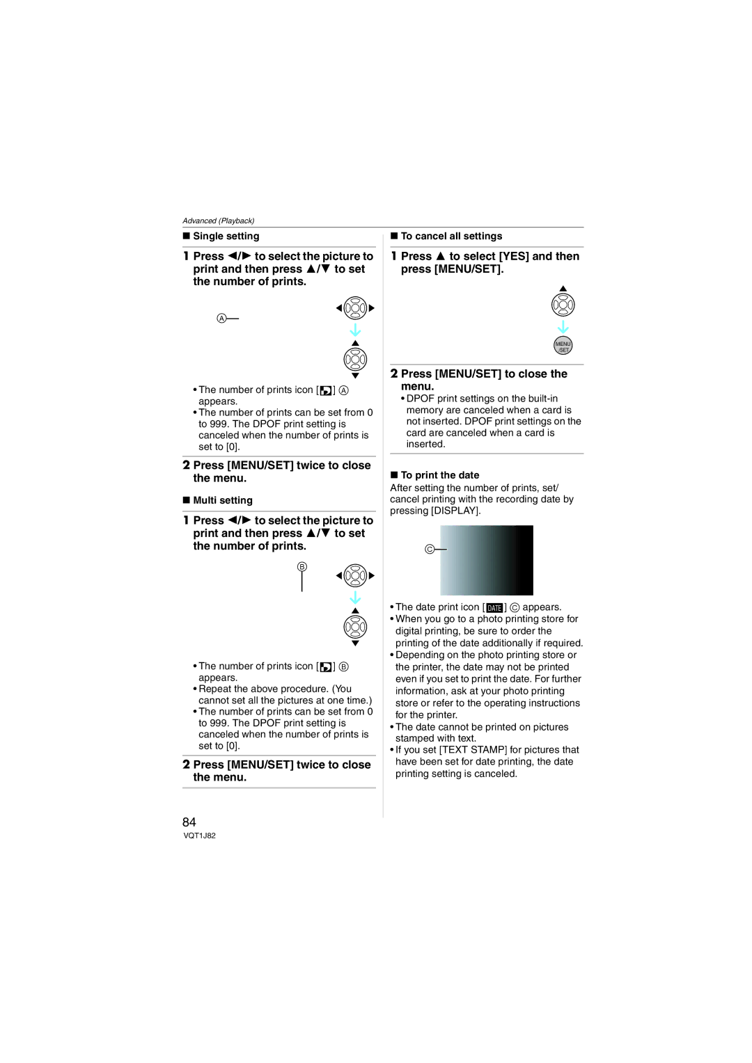 Panasonic DMC-FX33 operating instructions Number of prints icon B appears, To cancel all settings, To print the date 