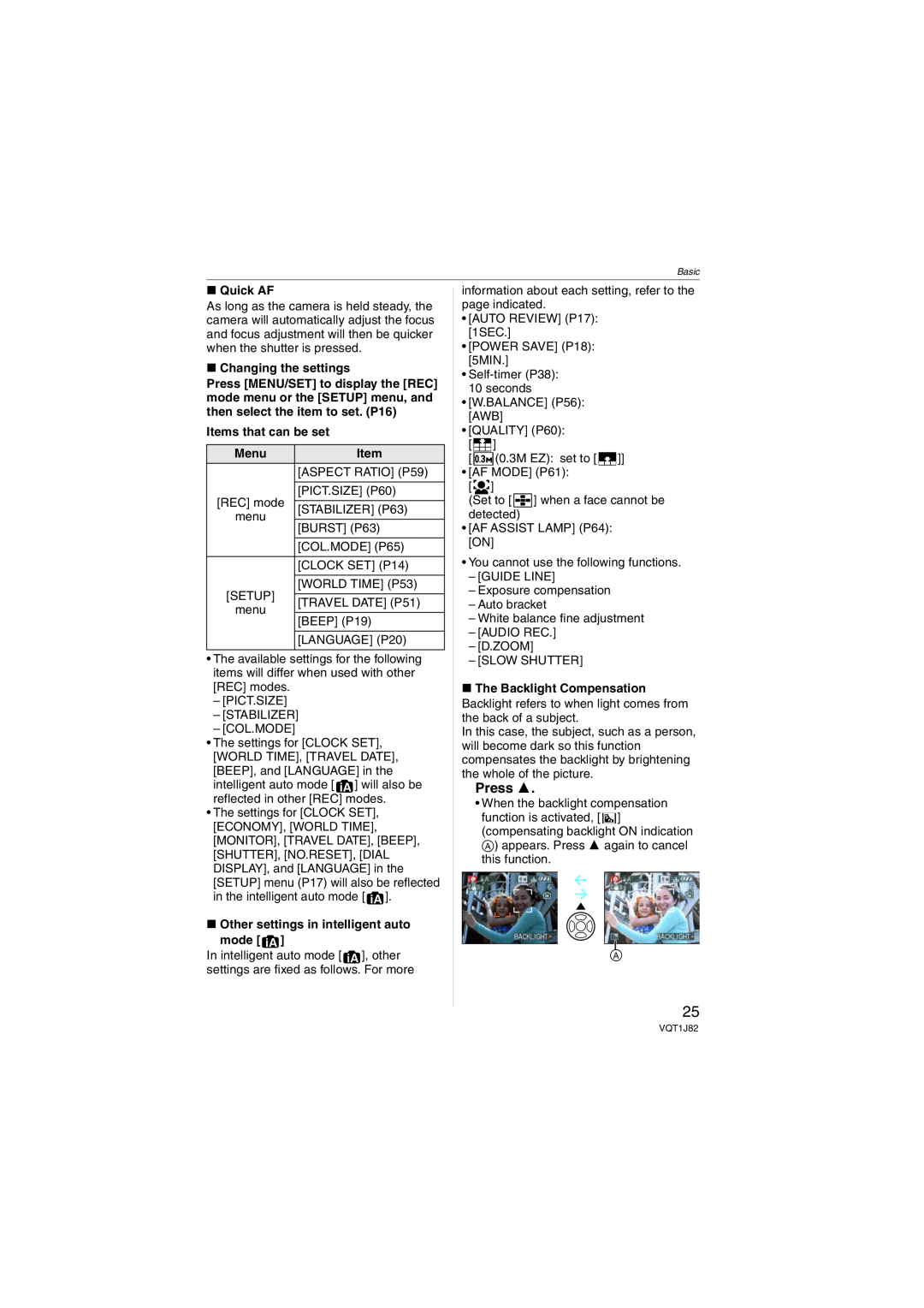 Panasonic DMC-FX33 operating instructions Press, ∫ Quick AF, Changing the settings, Items that can be set, Menu 