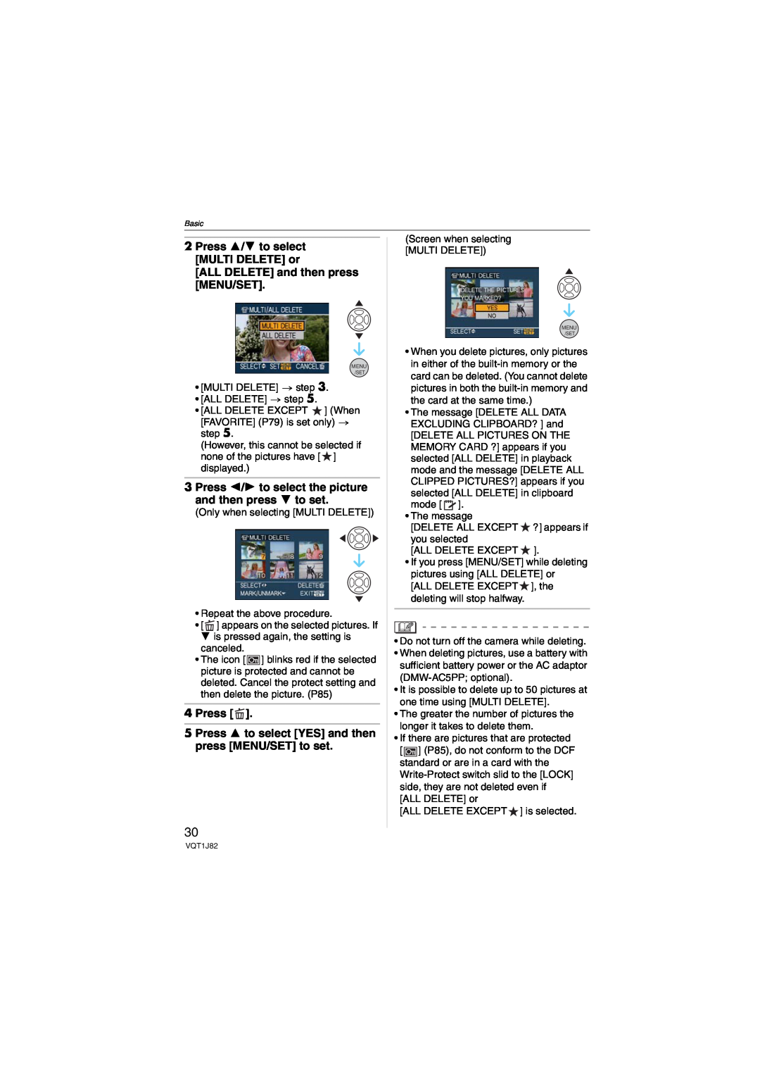 Panasonic DMC-FX33 operating instructions Press 3/4 to select MULTI DELETE or, ALL DELETE and then press MENU/SET 