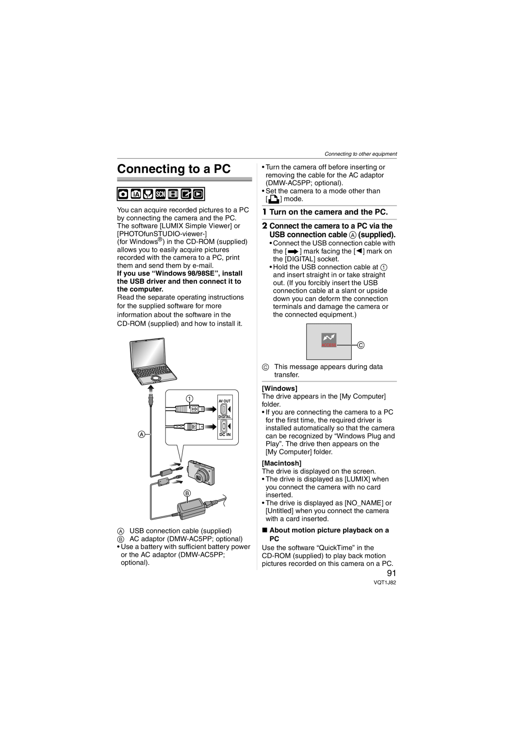 Panasonic DMC-FX33 operating instructions Connecting to a PC, Turn on the camera and the PC, Windows, Macintosh 
