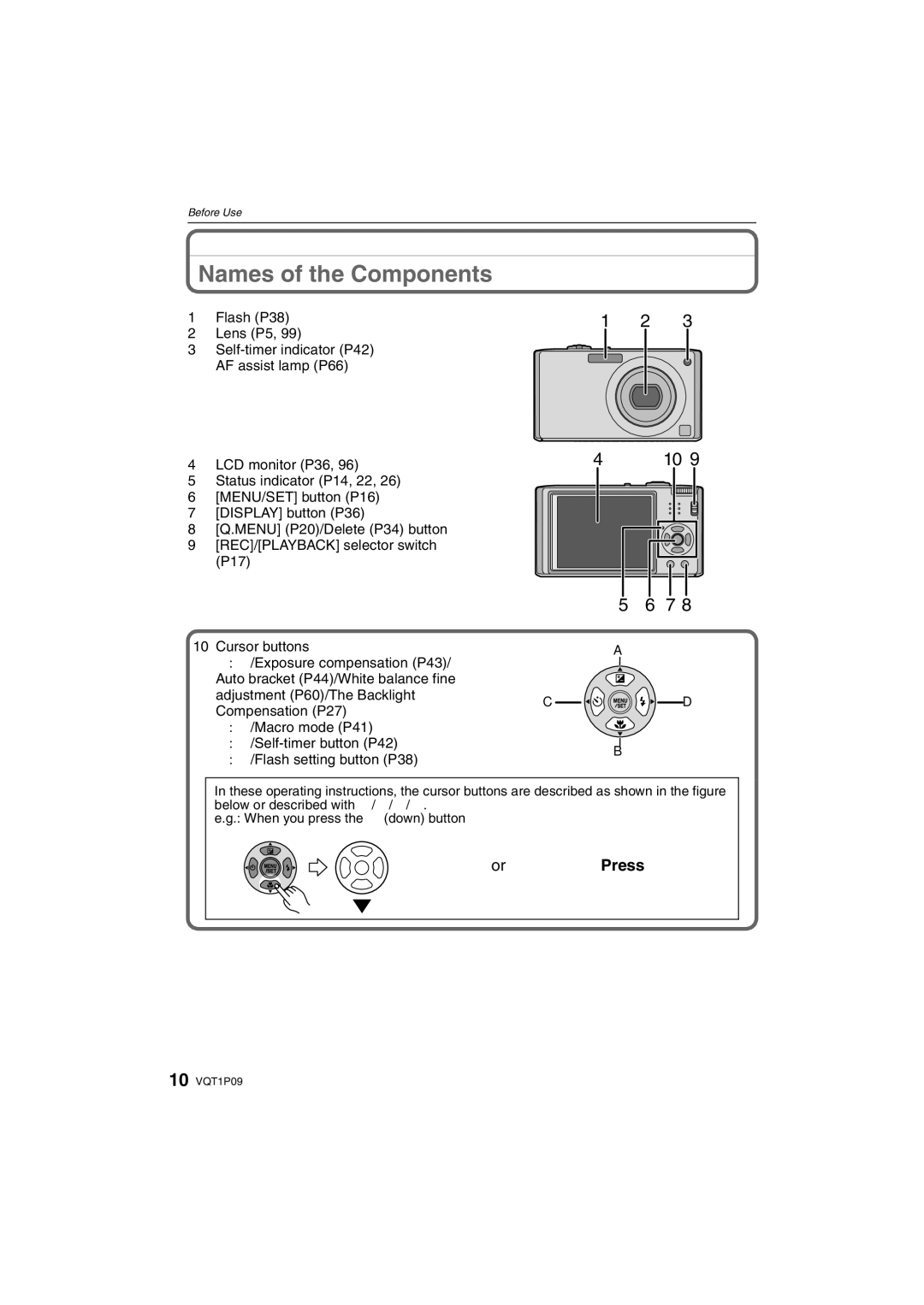 Panasonic DMC-FX35 operating instructions Names of the Components, Press 