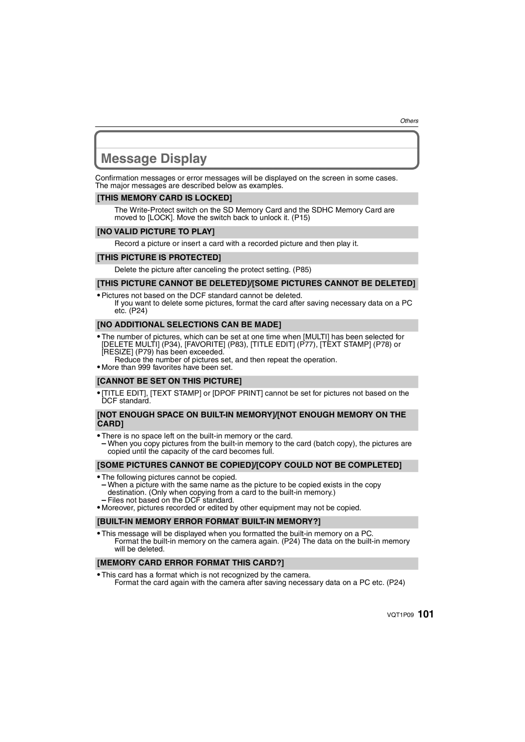 Panasonic DMC-FX35 operating instructions Message Display 