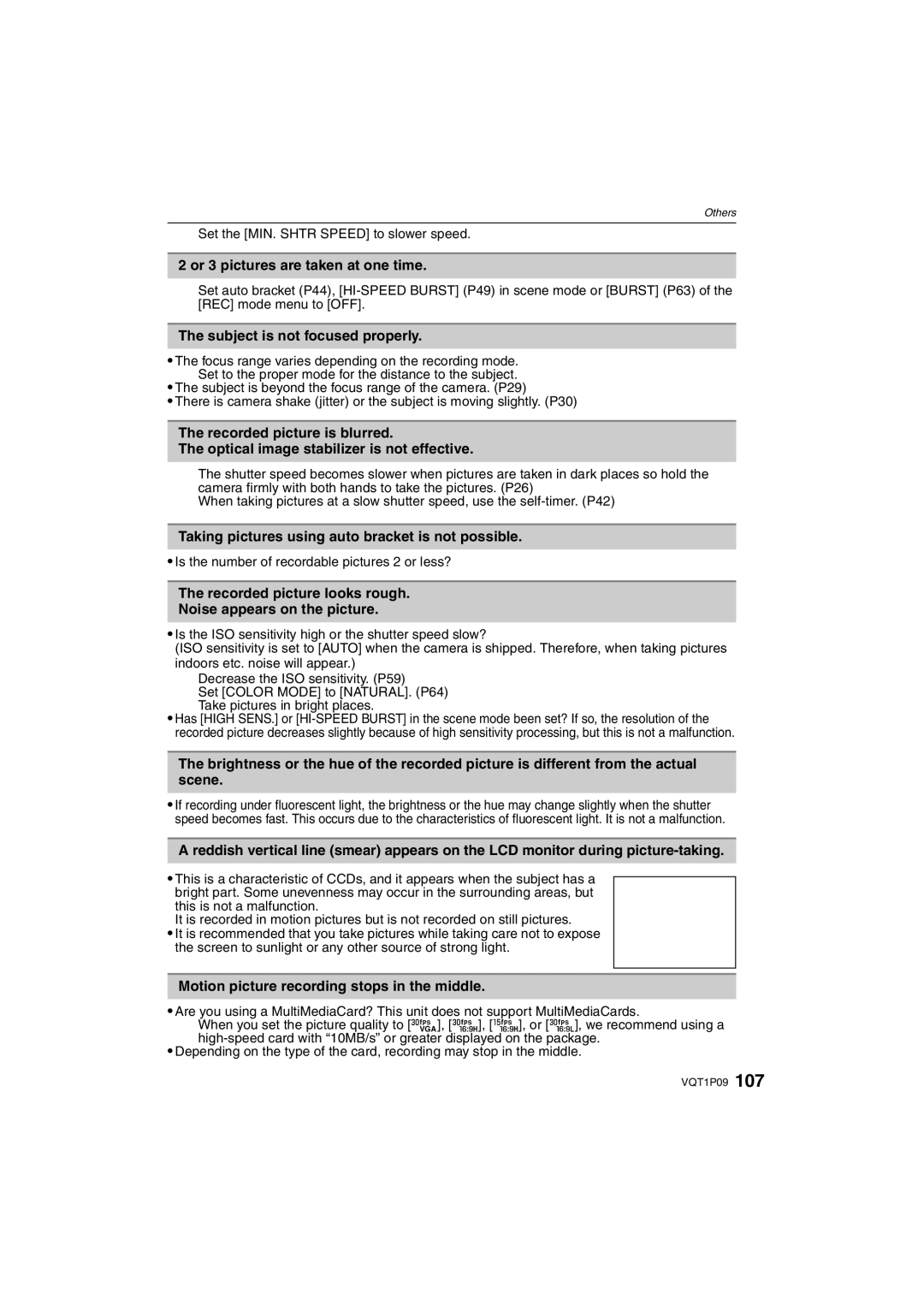 Panasonic DMC-FX35 operating instructions Or 3 pictures are taken at one time, Subject is not focused properly 