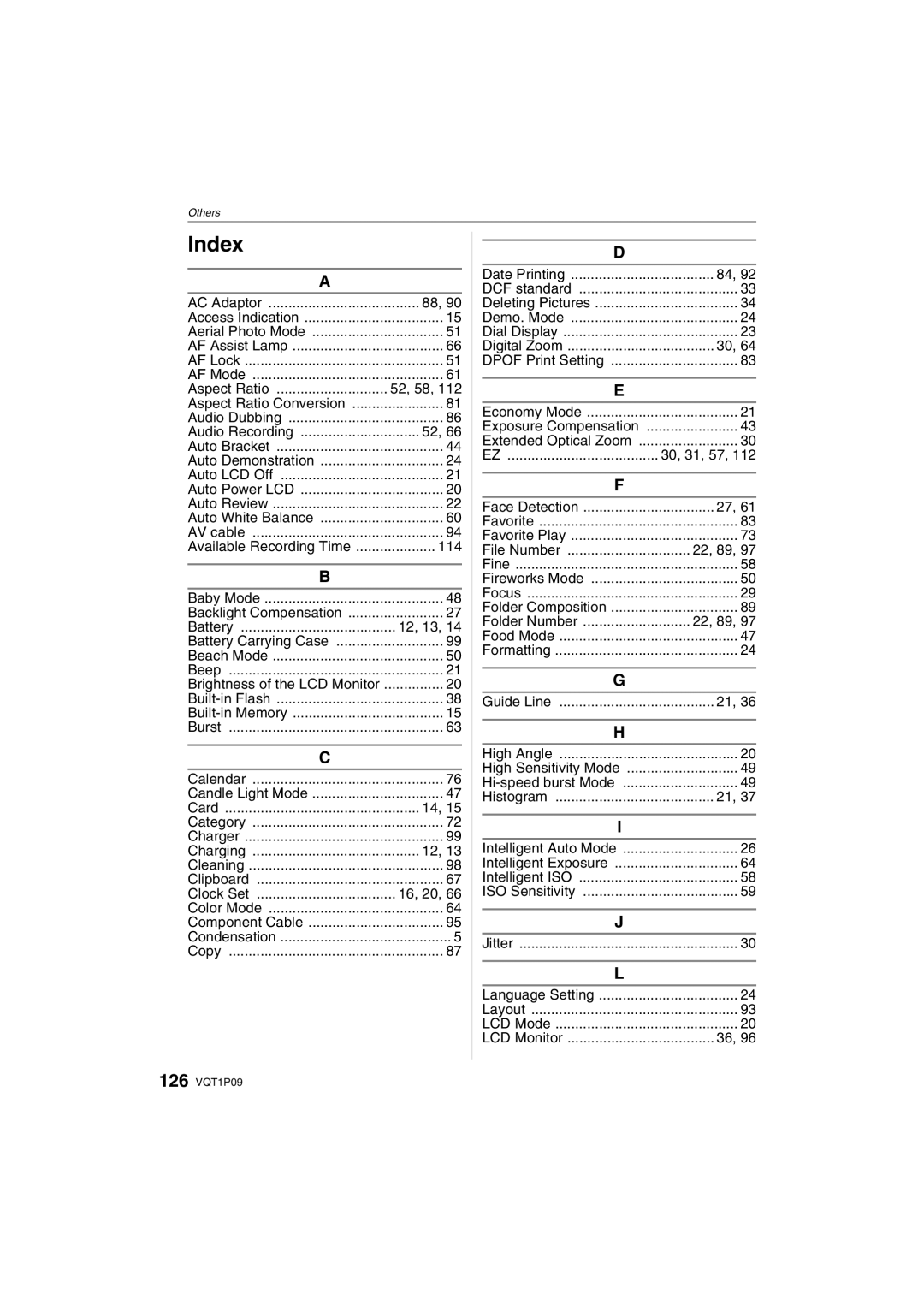 Panasonic DMC-FX35 operating instructions Aspect Ratio 52, 58, 114, 12, 13, 16, 20, 22, 89 