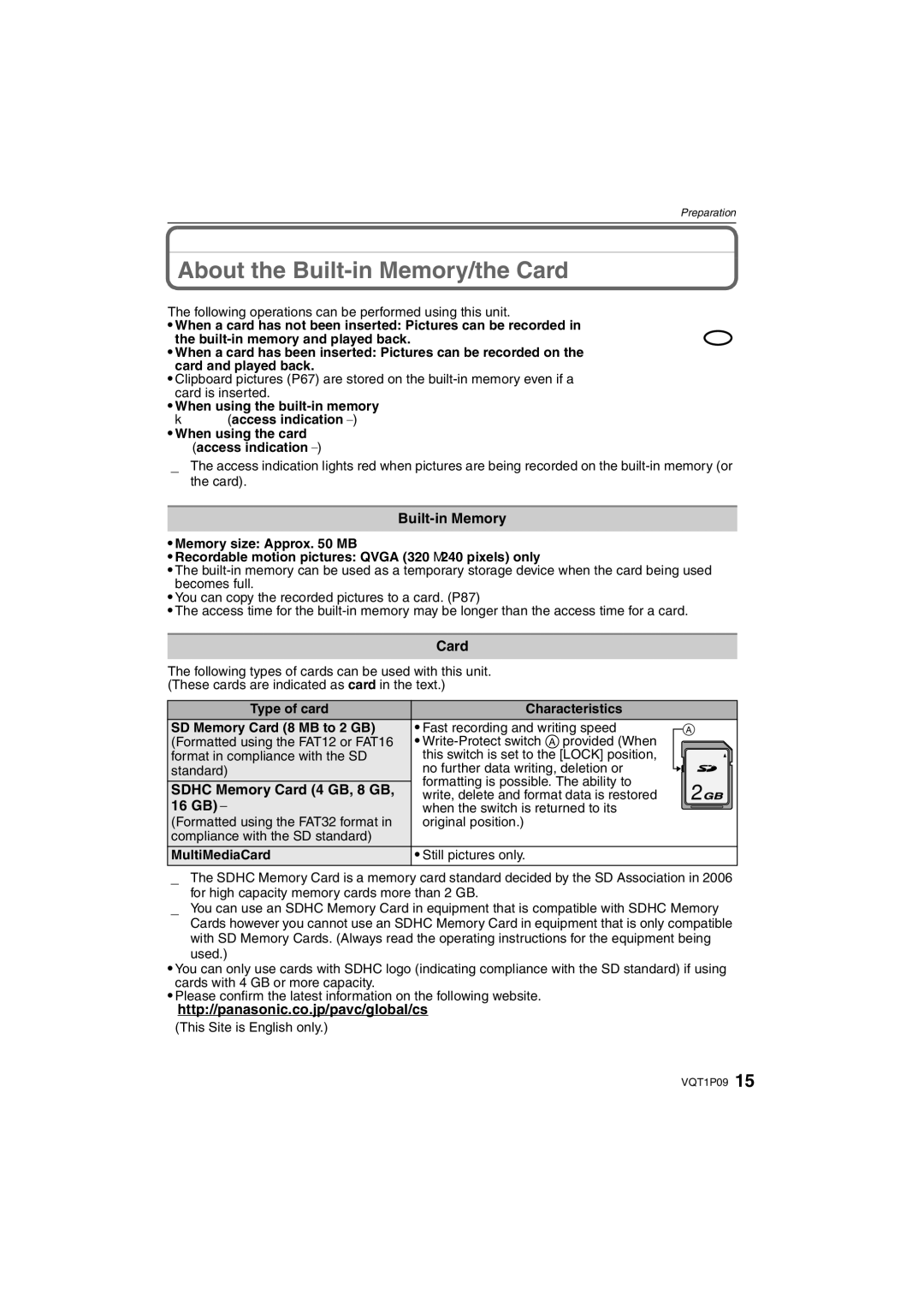 Panasonic DMC-FX35 operating instructions About the Built-in Memory/the Card, Sdhc Memory Card 4 GB, 8 GB, 16 GB ¢ 