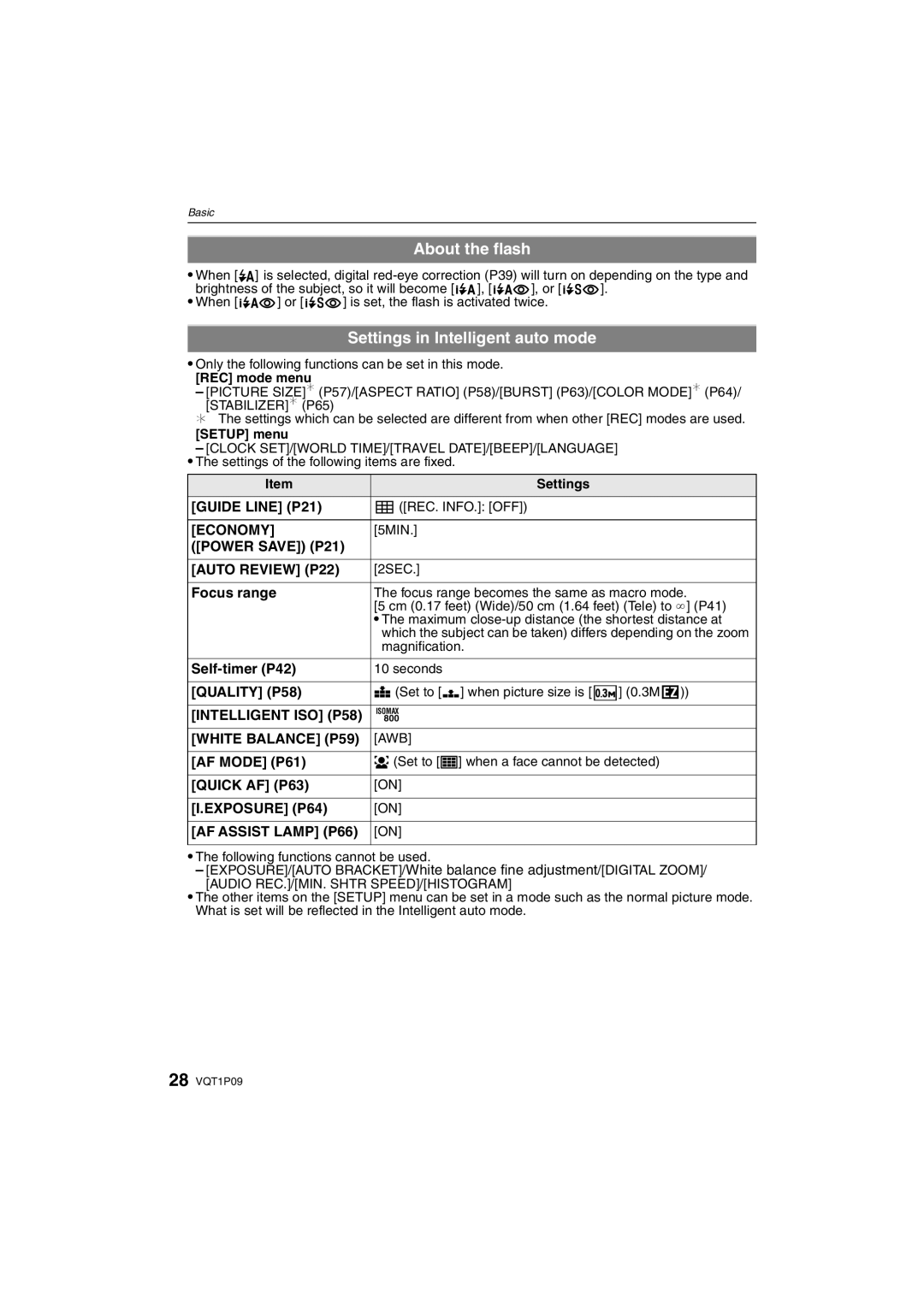 Panasonic DMC-FX35 operating instructions About the flash, Settings in Intelligent auto mode 