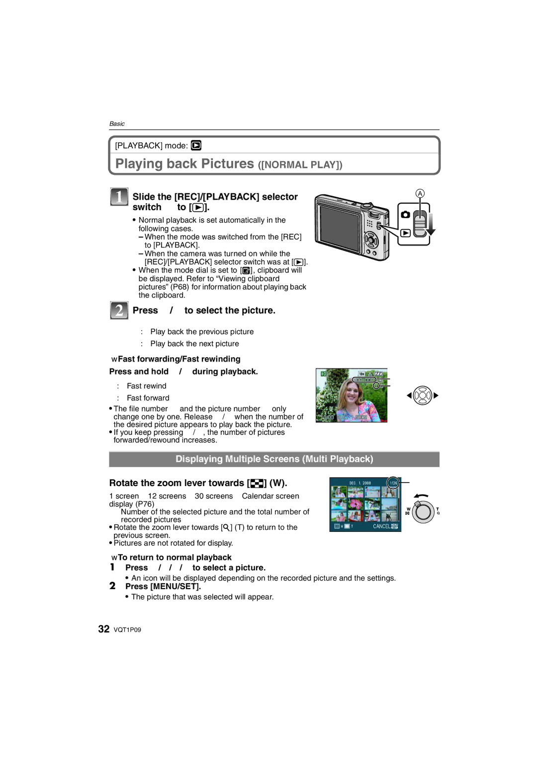 Panasonic DMC-FX35 operating instructions Playing back Pictures Normal Play, Slide the REC/PLAYBACK selector Switch a to 