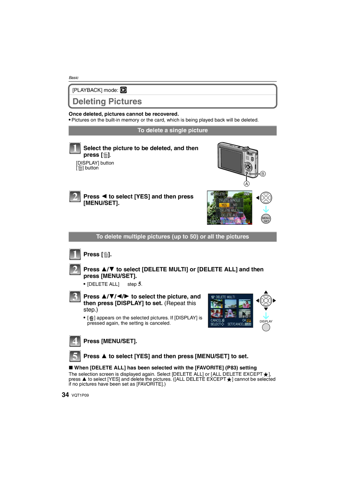 Panasonic DMC-FX35 Deleting Pictures, To delete a single picture, Select the picture to be deleted, and then press ‚ 