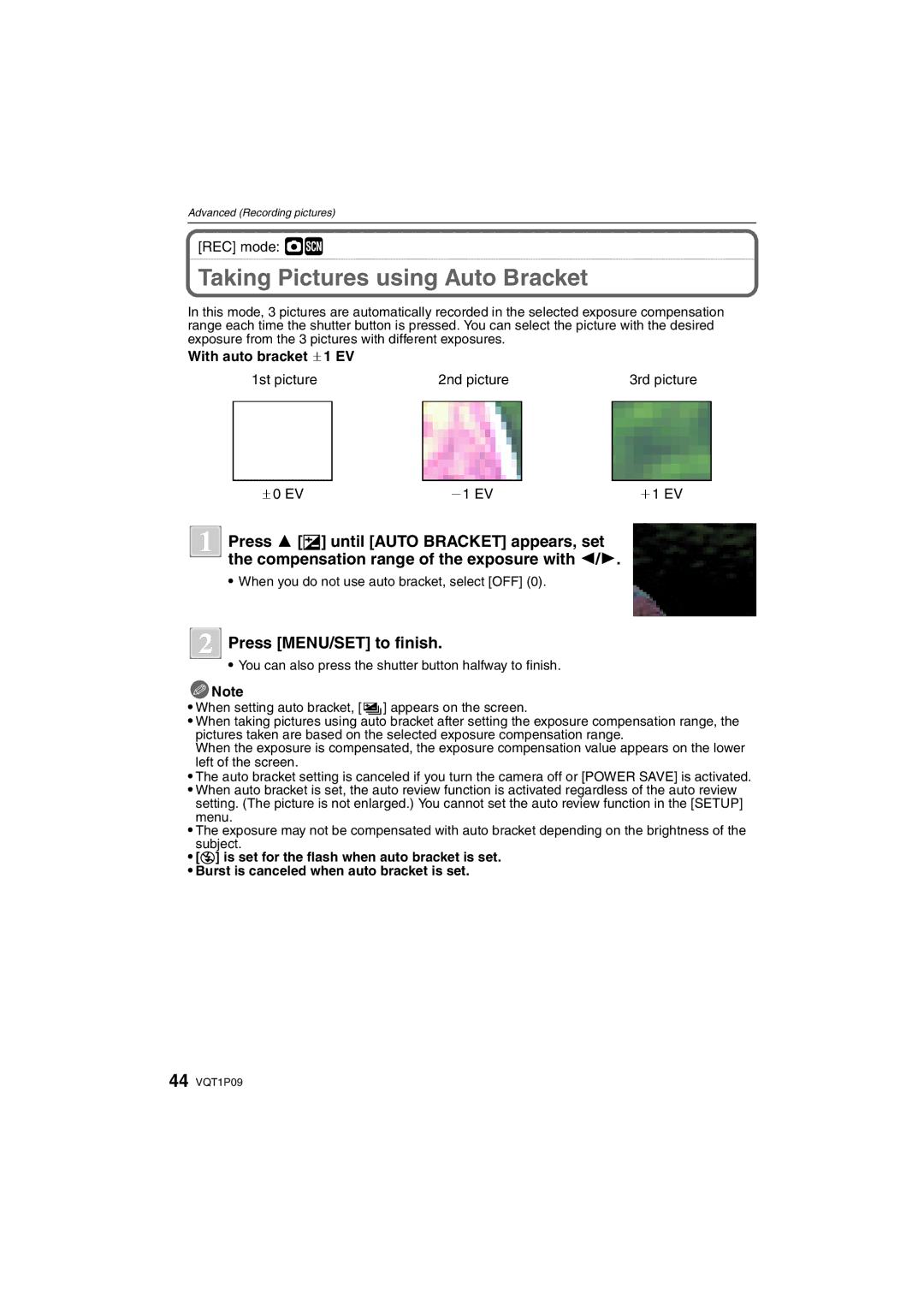 Panasonic DMC-FX35 operating instructions Taking Pictures using Auto Bracket, REC mode ·¿, With auto bracket d1 EV 