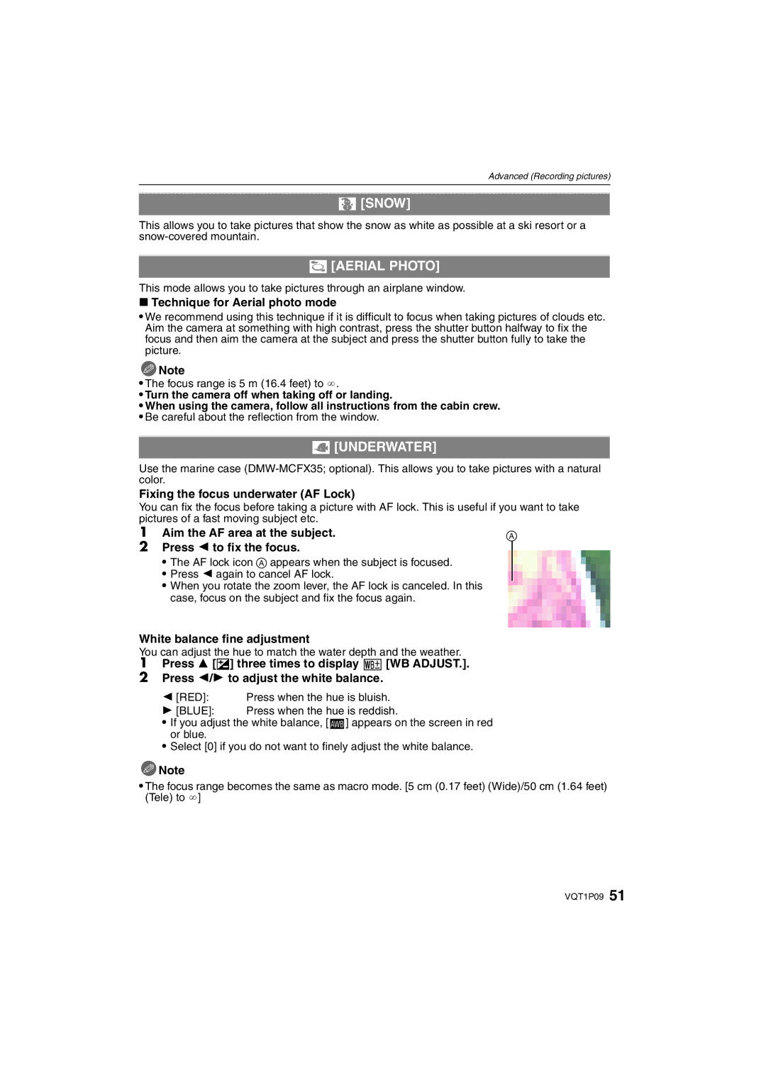 Panasonic DMC-FX35 operating instructions Snow, Aerial Photo, Underwater 