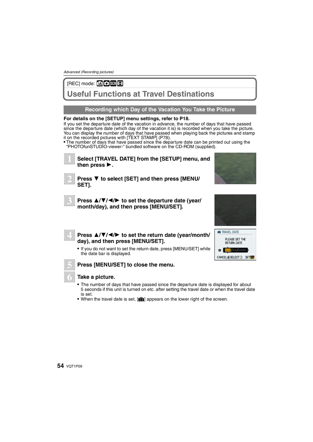 Panasonic DMC-FX35 Useful Functions at Travel Destinations, Recording which Day of the Vacation You Take the Picture 