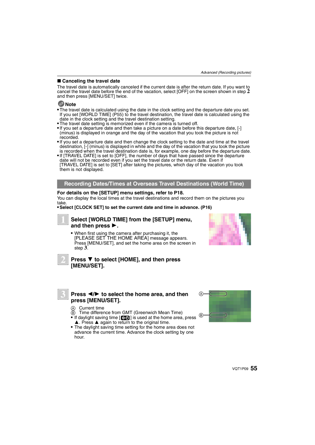 Panasonic DMC-FX35 operating instructions Select World Time from the Setup menu, and then press, Canceling the travel date 