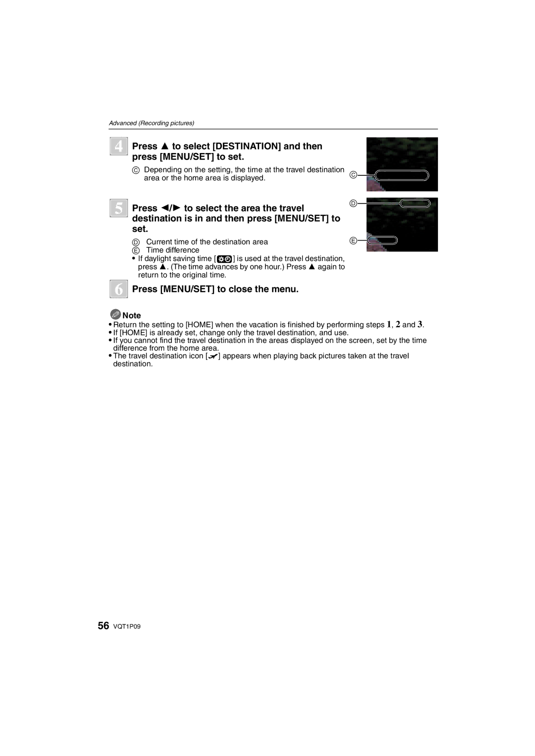 Panasonic DMC-FX35 operating instructions Press 3 to select Destination and then press MENU/SET to set 