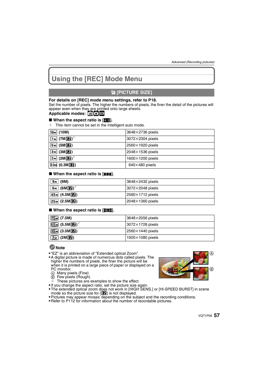 Panasonic DMC-FX35 operating instructions Using the REC Mode Menu, @ Picture Size 