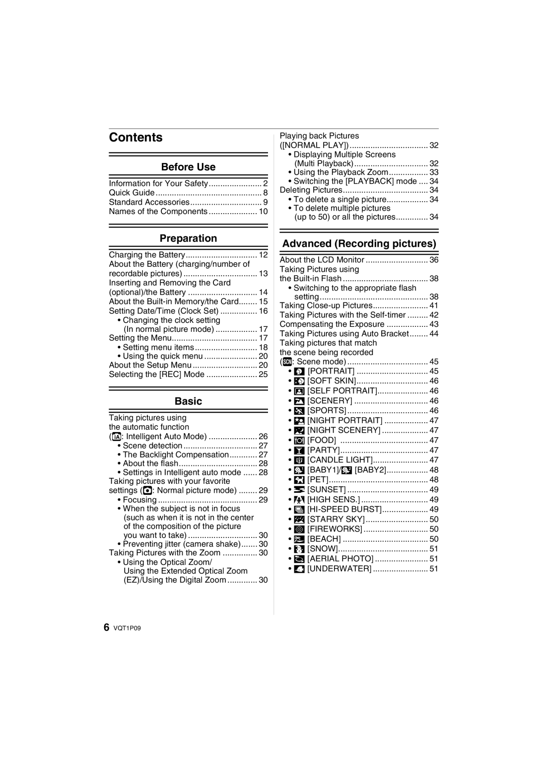 Panasonic DMC-FX35 operating instructions Contents 