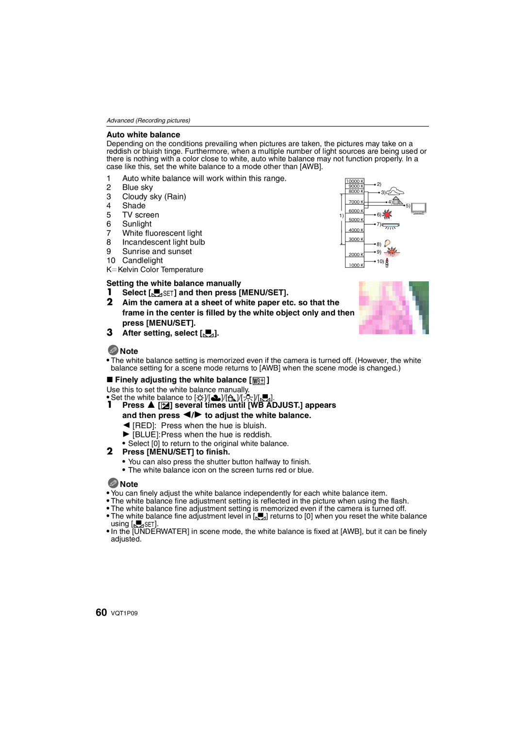 Panasonic DMC-FX35 operating instructions Auto white balance, Finely adjusting the white balance, Press MENU/SET to finish 