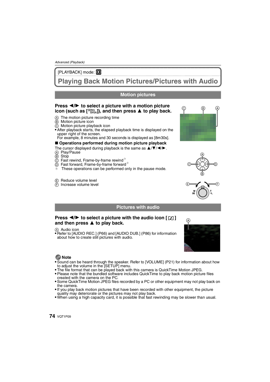 Panasonic DMC-FX35 Playing Back Motion Pictures/Pictures with Audio, Motion pictures, Pictures with audio 